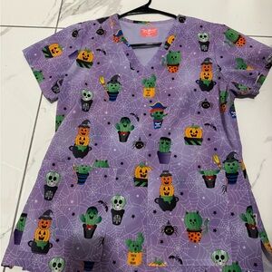 Purple Halloween Themed Scrub Top